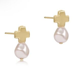 Signature Gold Cross Stud Pearl 14kt Gold Filled Earring Enewton ﻿NEW $68